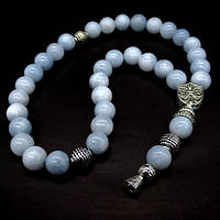 Чітки з натурального каменю Агат блакитний 33 намистини