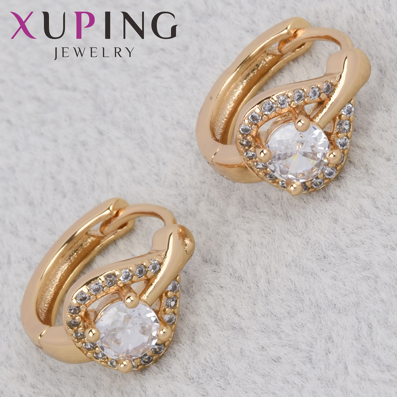 Серёжки женские золотистого цвета Xuping Jewelry 18K кольцо конго с хрустальными камушками диаметр 15 мм