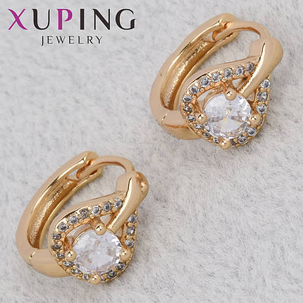 Серёжки женские золотистого цвета Xuping Jewelry 18K кольцо конго с хрустальными камушками диаметр 15 мм, фото 1