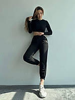 Женский прогулочный базовый костюм укороченный кроп топ и штаны джоггеры спортивный костюм Nike двухнить Черный, 44/46