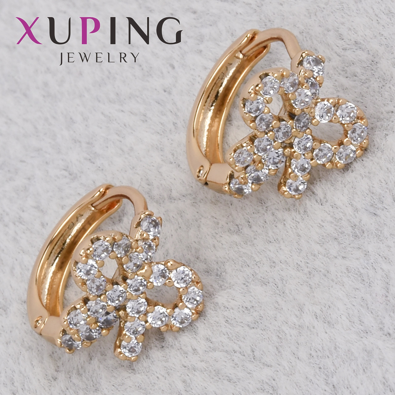 Серёжки женские золотистого цвета Xuping Jewelry 18K кольцо конго бантики с сапфирами диаметр 13 мм