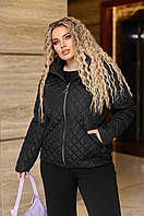 Женская черная стеганная куртка весенняя из плащёвки на молнии большие размеры