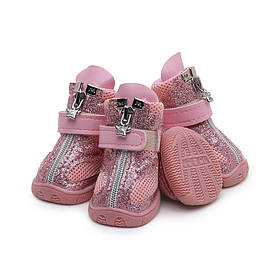 Демісезонні черевики для малих порід собак Ruispet №1 рожеві 3,5x2,7см