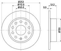 Диск тормозной задний 255mm Audi A3/A4/A6 05-// VW Caddy III/Eos/Golf V,Skoda Octavia 04-, HELLA PAG