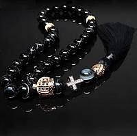 Чітки Золота Корона з натурального каменю Чорний Агат