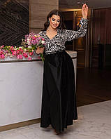 Вечернее роскошное черное платье макси с зебровым принтом на запах большие размеры
