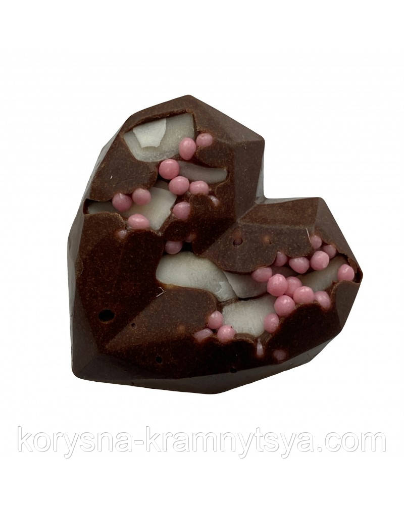 Цукерка-валентинка молочний шоколад та кокосові чіпси, без лактози на меду, 50 гр