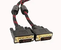 Кабель DVI-D - DVI-D 5.0m, 2 ферита, оплетка, Black/Red, 24/24pin