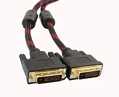 Кабель DVI-D - DVI-D 5.0m, 2 ферити, обплетення, Black/Red, 24/24pin