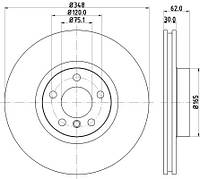 Диск тормозной передний BMW X5,X6 08-, HELLA PAGID (8DD355117741)