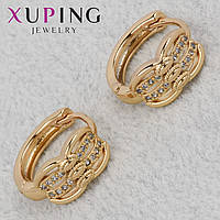 Серёжки женские золотистого цвета Xuping Jewelry 18K кольцо конго с узорами и белыми стразами диаметр 15 мм