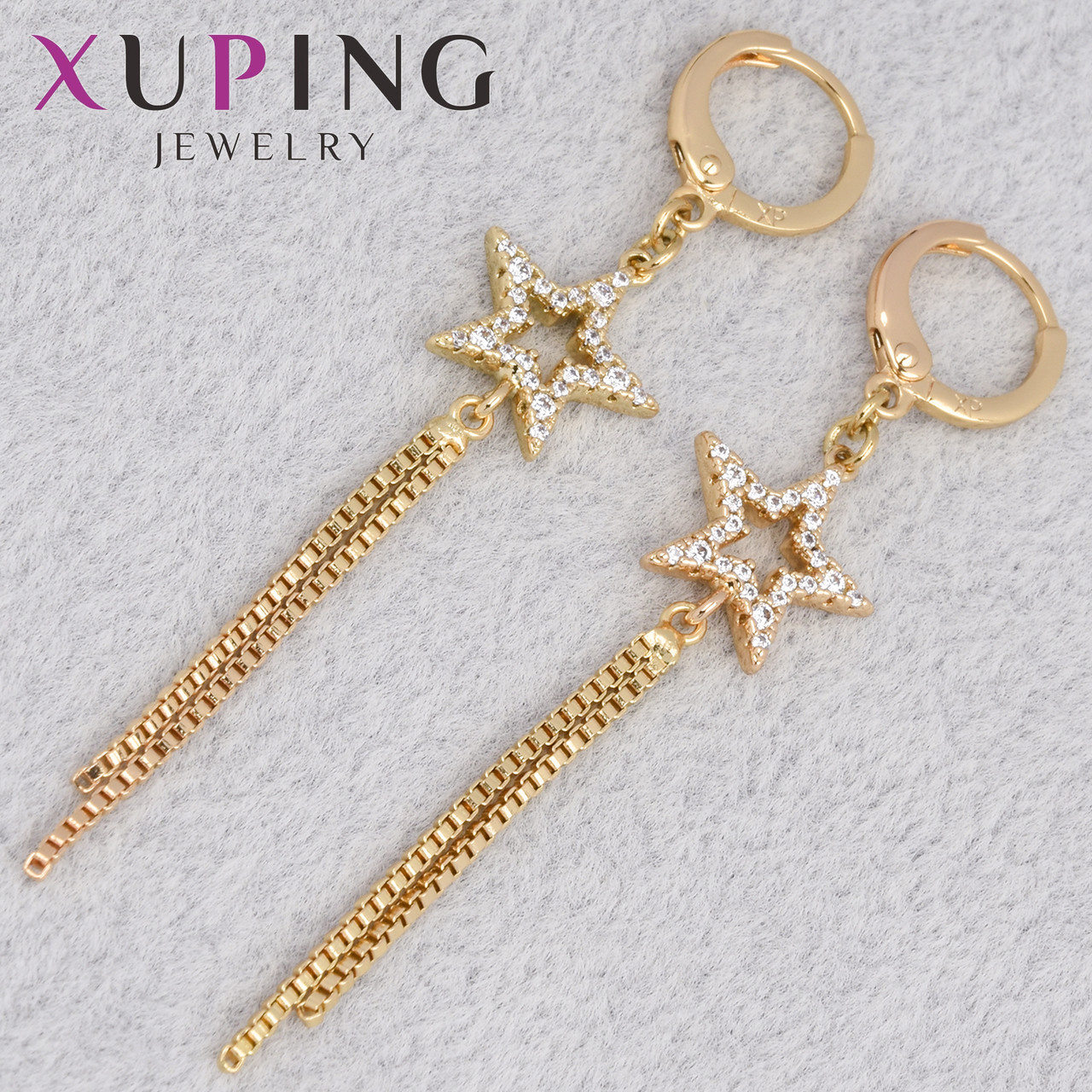 Серёжки женские золотистого цвета Xuping Jewelry 18K кольцо конго звёздочки с висюльками диаметр 11 мм