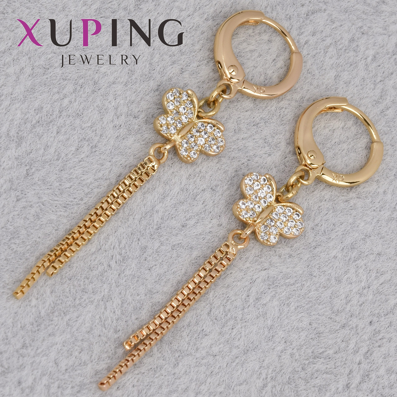 Серёжки женские золотистого цвета Xuping Jewelry 18K кольцо конго бабочки с висюльками диаметр 11 мм