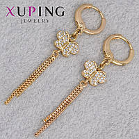 Серёжки женские золотистого цвета Xuping Jewelry 18K кольцо конго бабочки с висюльками диаметр 11 мм