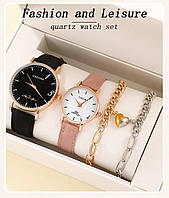 Модный набор для влюбленных 4 в 1: роскошные мужские и женские часы, два браслета "Он и Она"