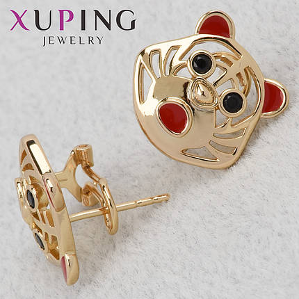 Серёжки женские золотистого цвета Xuping Jewelry 18K английская застёжка животные покрыты эмалью диаметр 11 мм, фото 1