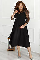 Вечернее роскошное черное платье с гипюром большие размеры 52-54