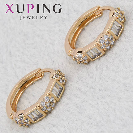 Серёжки женские золотистого цвета Xuping Jewelry 18K кольцо конго с хрустальными камушками диаметр 15 мм, фото 1