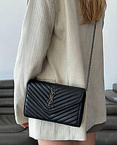 Жіноча сумка YSL Monogram Chain Wallet Black екошкіра крос боді чорна 2 відділення на ланцюжку YSL, фото 6