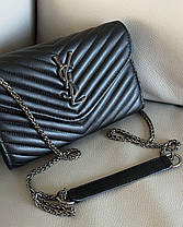 Жіноча сумка YSL Monogram Chain Wallet Black екошкіра крос боді чорна 2 відділення на ланцюжку YSL, фото 4