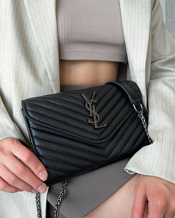 Жіноча сумка YSL Monogram Chain Wallet Black екошкіра крос боді чорна 2 відділення на ланцюжку YSL, фото 1