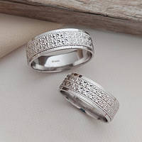 Кольца обручальные серебряные с орнаментом родированные пара