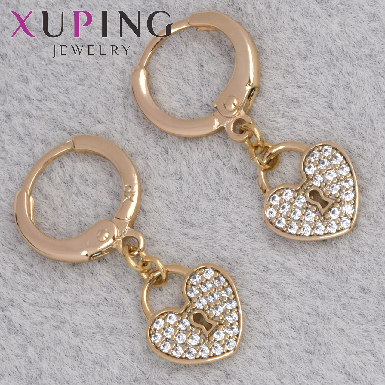 Серёжки женские золотистого цвета Xuping Jewelry 18K кольцо конго сердечки с белыми фианитами диаметр 11 мм