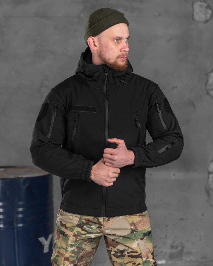 Куртка мужская военная с капюшоном, куртка черная Softshell на флисе для военослужащих весенняя M - фото 4 - id-p2092450571