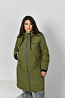 Пальто-куртка жіноче до коліна на блискавці чорне стильне з капюшоном великого розміру 48-58. 105232