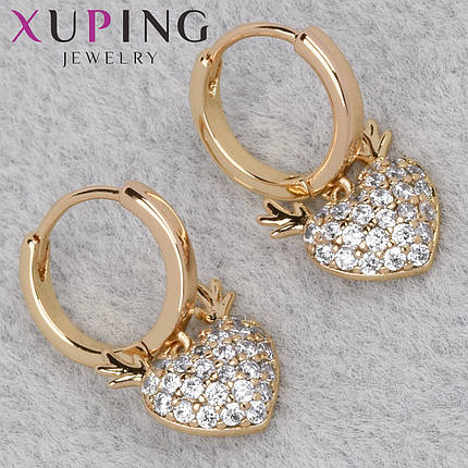 Серёжки женские золотистого цвета Xuping Jewelry 18K кольцо конго сердечки с рожками в стразах диаметр 13 мм, фото 1