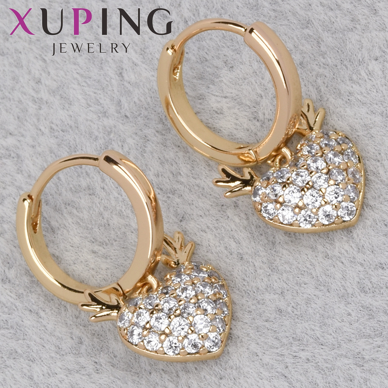 Серёжки женские золотистого цвета Xuping Jewelry 18K кольцо конго сердечки с рожками в стразах диаметр 13 мм - фото 1 - id-p2092451070