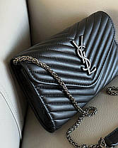 Жіноча сумка YSL Monogram Chain Wallet Black екошкіра крос боді чорна 2 відділення на ланцюжку YSL, фото 3