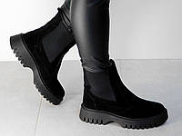 Ботинки челси осенние женские замшевые черные
