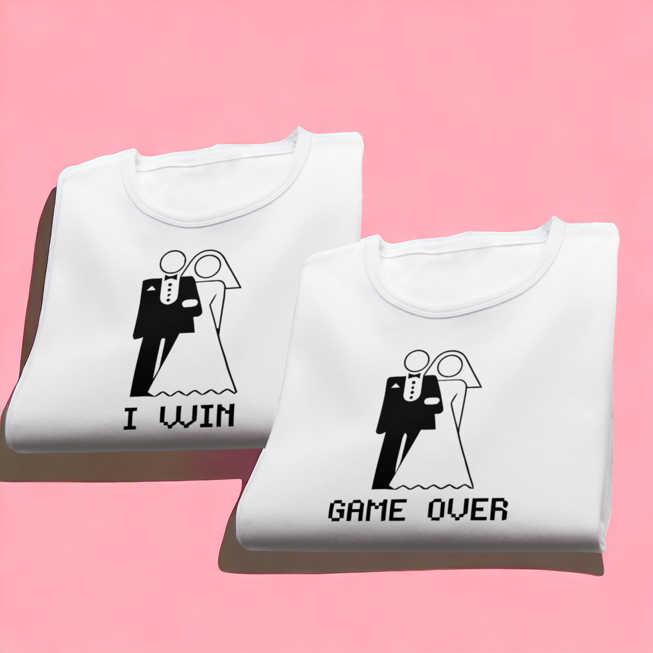 "Game over / I win" набір парних футболок для закоханих, фото 1