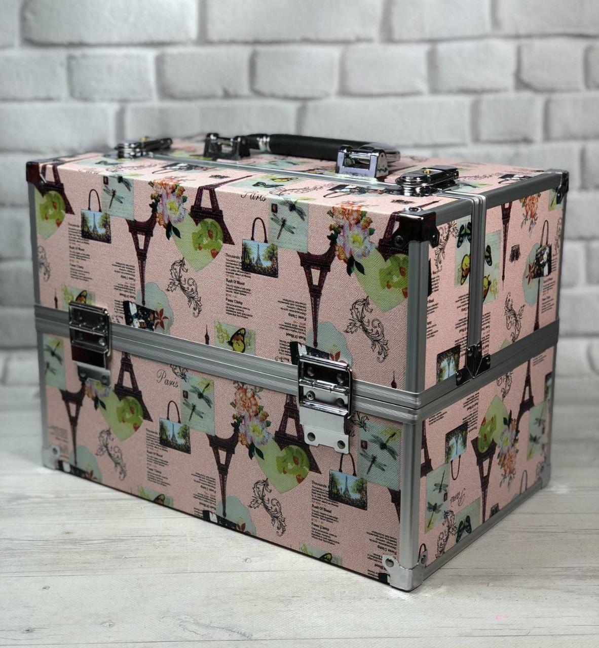 Бьюті-кейс (сумка, валіза) для майстра манікюру та візажиста алюмінієвий з розсувними полицями (персиковий), фото 1