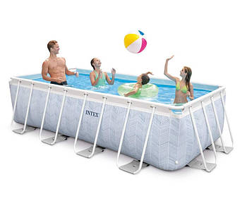 Каркасний прямокутний басейн Intex 26780 (400-200-100см, 6836 л, фільтр) Сірий Chevron