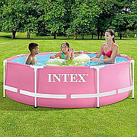 Каркасный круглый бассейн (244-76см, 2843л, фильтр) Intex 28292 Розовый