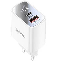 Адаптер сетевой HOCO DC27, USB, Type-C, 20W, 3A, PD, QC, белый h