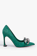 Женские праздничные зеленые туфли на каблуках со стразами натуральная замша TL3115-9-2 Sasha Fabiani 2122