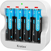Перезаряжаемая батарея Kratax AA, 1,5 В, 4 литий-ионных батареи AA с индивидуальным быстрым зарядным