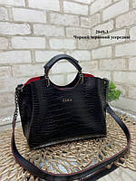 Черная сумка деловая женская брендовая с крокодиловым принтом