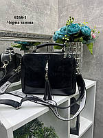 Черная женская модная брендовая сумка кросс-боди из натуральной замши