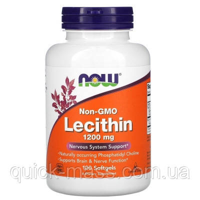 Лецитин Now Lecithin Soya 1200 mg 100 Softgels, фото 1