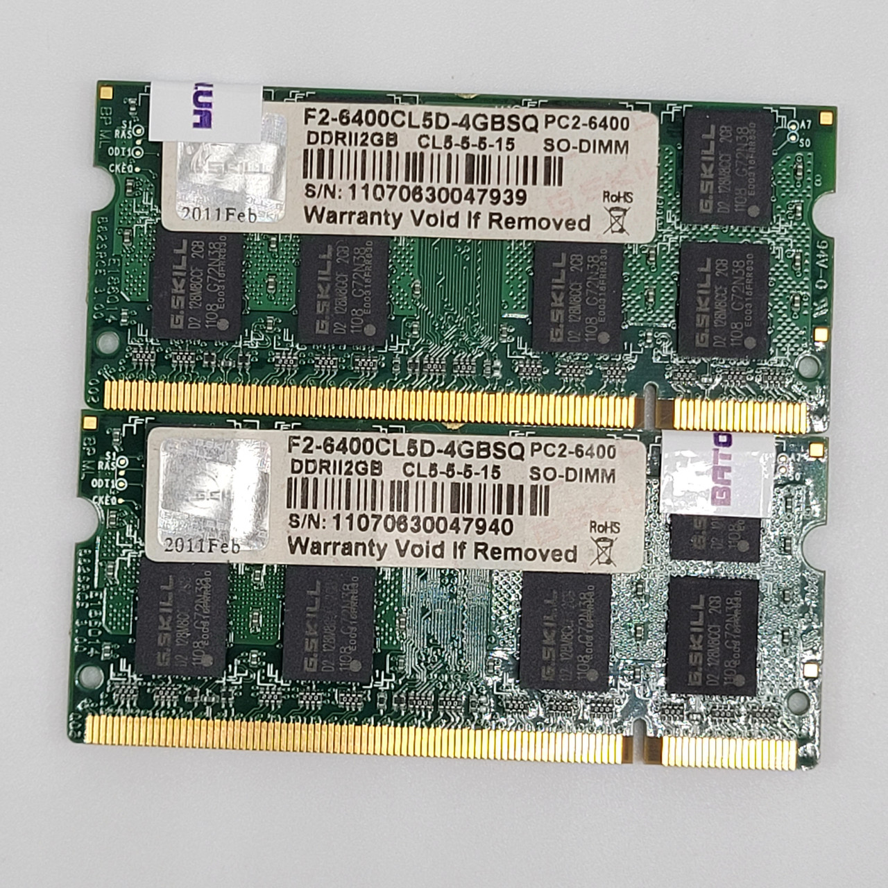 Пара оперативної пам'яті для ноутбука G.skill SODIMM DDR2 4Gb (2+2Gb) 800MHz 6400s CL5 (F2-6400CL5D-4GBSQ) Б/В