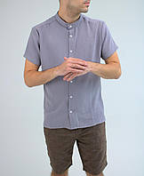 Рубашка легкая летняя мужская сорочка с коротким рукавом повседневная серая