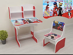 Дитяча парта шкільна растишка зі стільцем Леді Баг