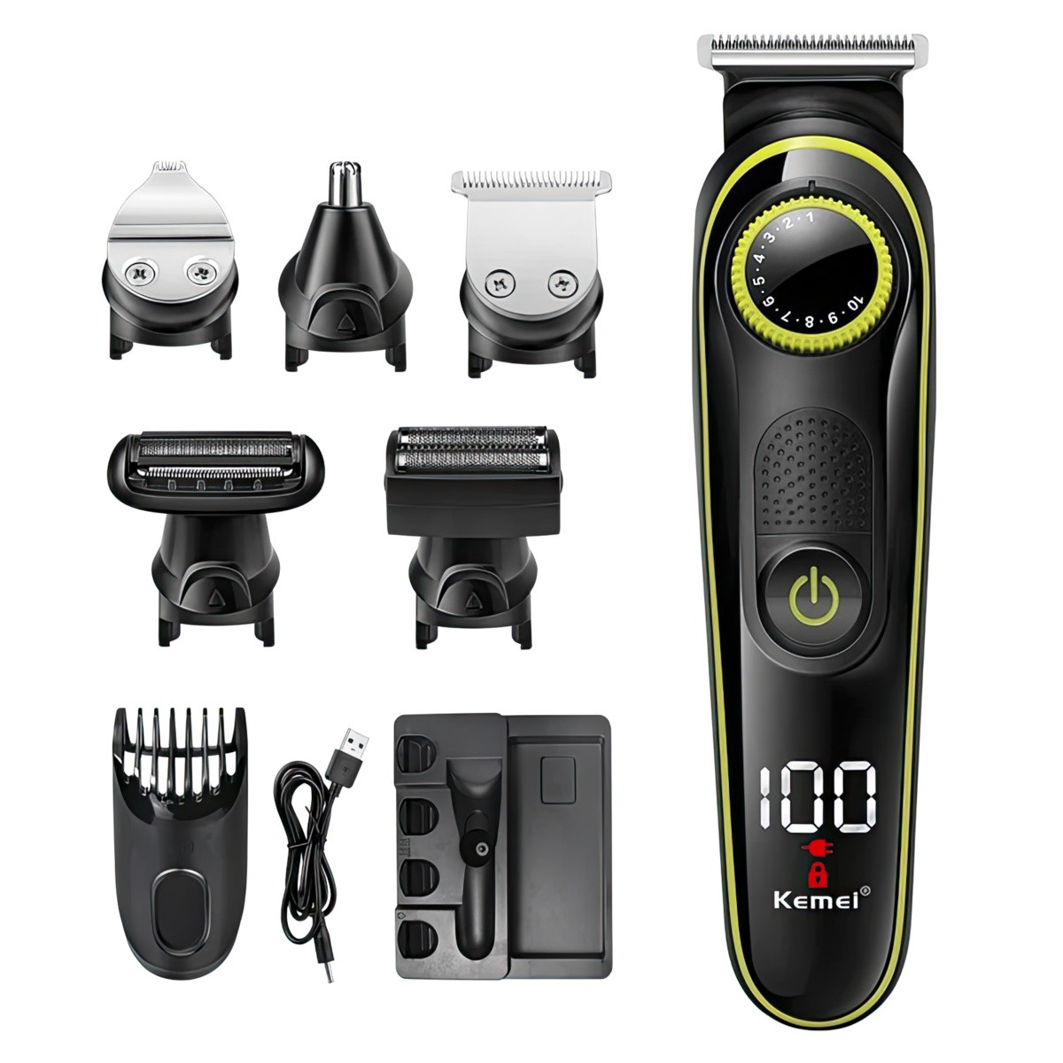 Машинка для бритья аккумуляторная Kemei KM-696 Kit 5in1 машинка для бороды, триммер для стрижки волос (TO) - фото 9 - id-p2092566724