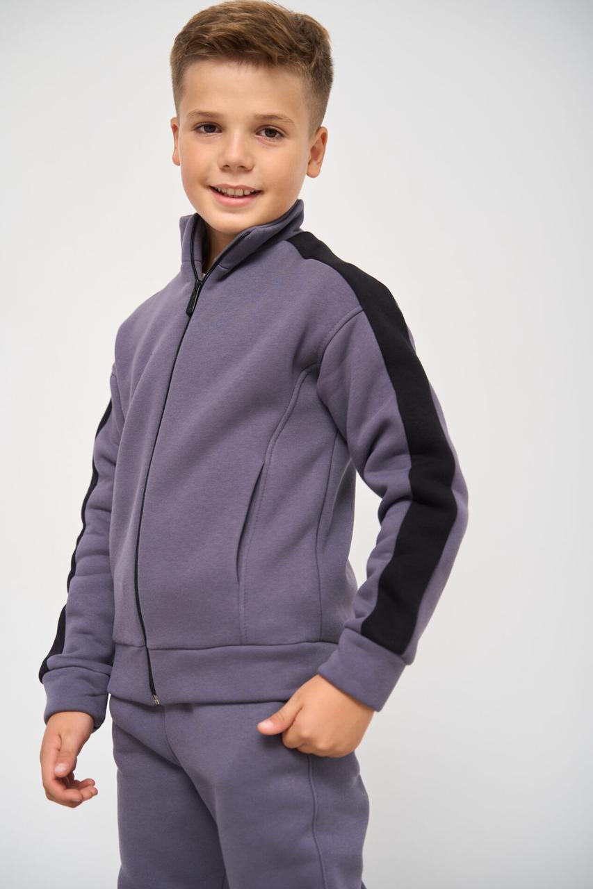 Теплий костюм стойка на замку для хлопчика Fleece Wing Чорний лампас + Графіт однотонний