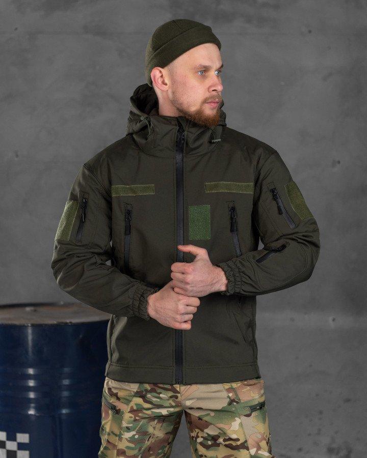 Демисезонная куртка Soft Shell хаки, тактическая утепленная куртка с капюшоном и липучками под шевроны - фото 2 - id-p2092572176