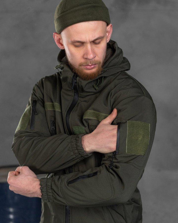 Демисезонная куртка Soft Shell хаки, тактическая утепленная куртка с капюшоном и липучками под шевроны - фото 6 - id-p2092572176
